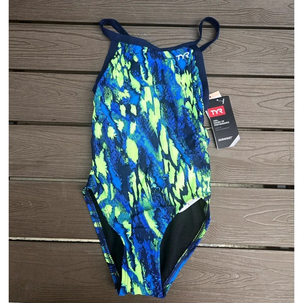TYR DuraFast Lite Brandello Diamondfit 1 Pc Swim Blue/green Youth Girl Sz 24 New